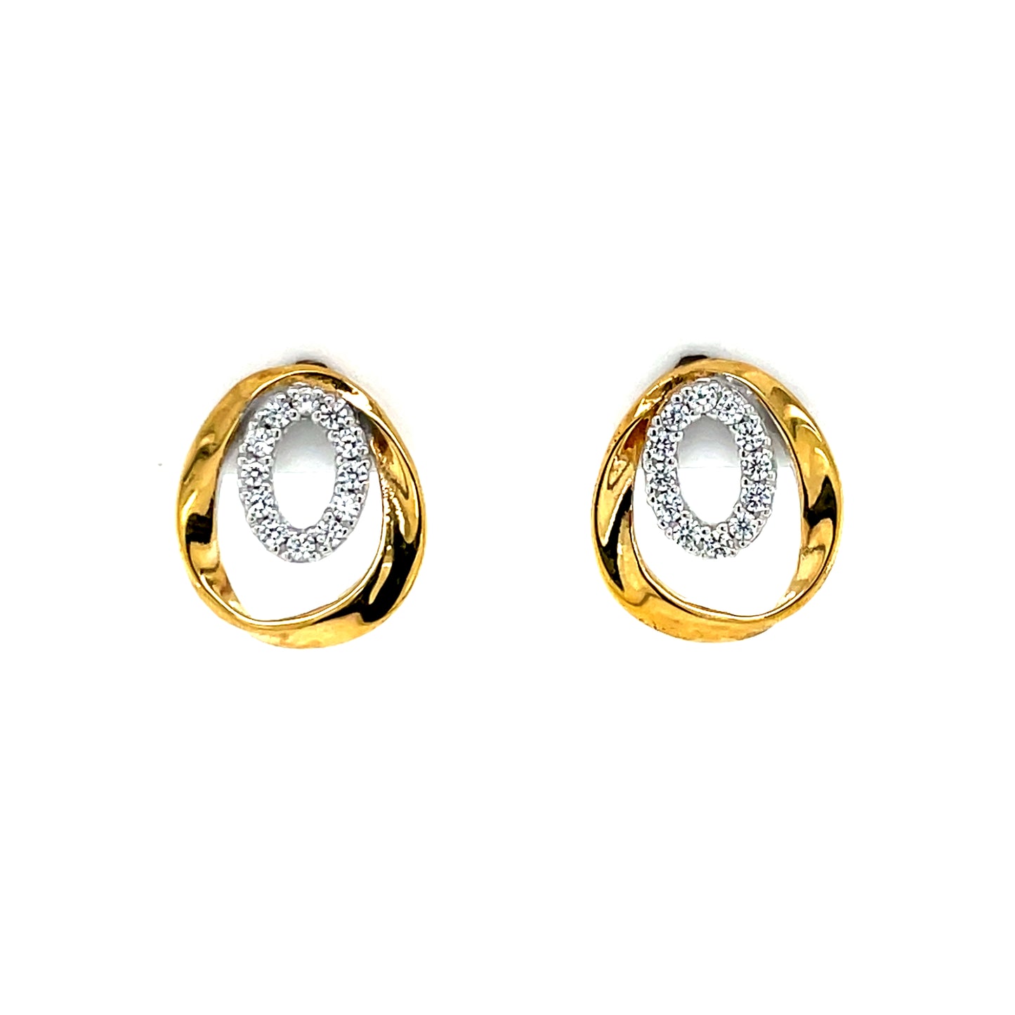 Gold-plated Silver CZ Ovals Stud Earrings SE654
