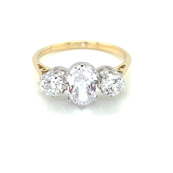 9ct Gold Oval & Round CZ Trilogy  Ring