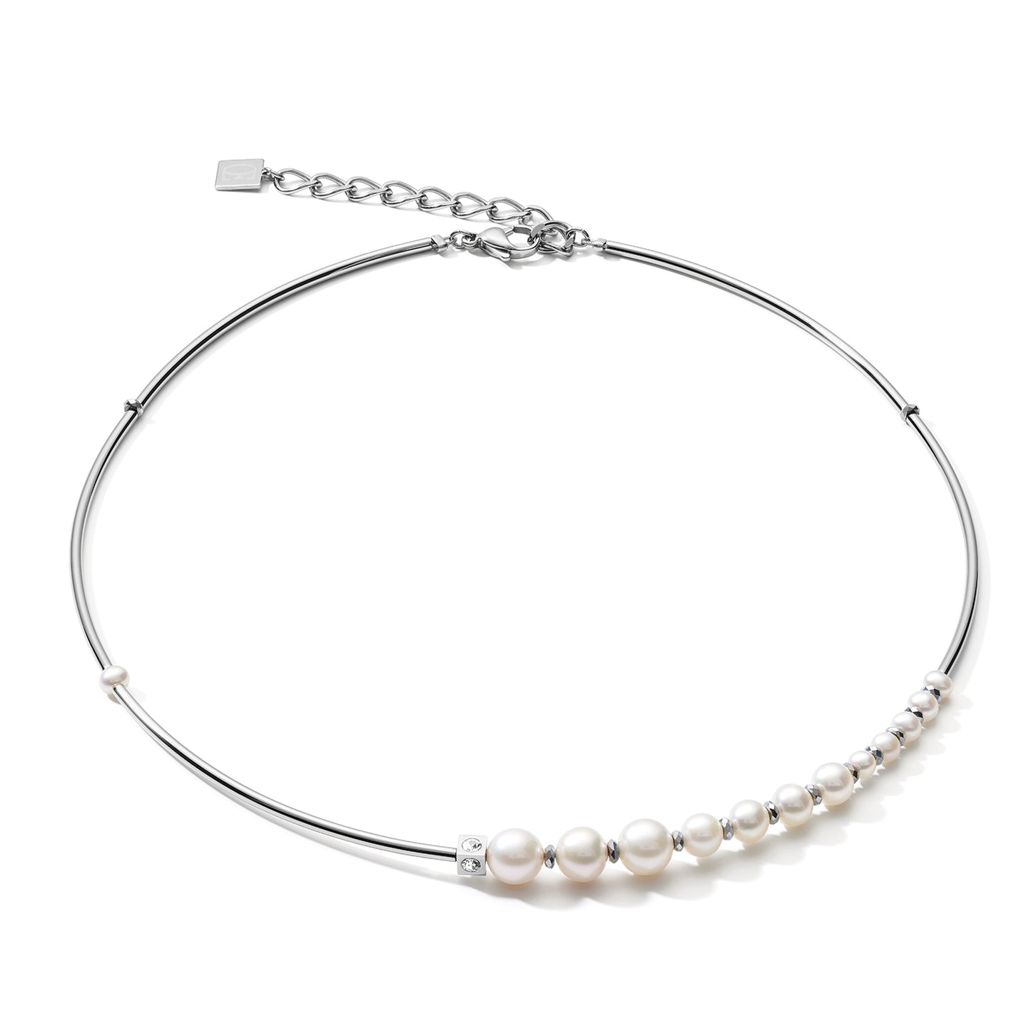 COEUR DE LION Necklace Asymmetry freshwater pearls & stainless steel white-silver 1102101417