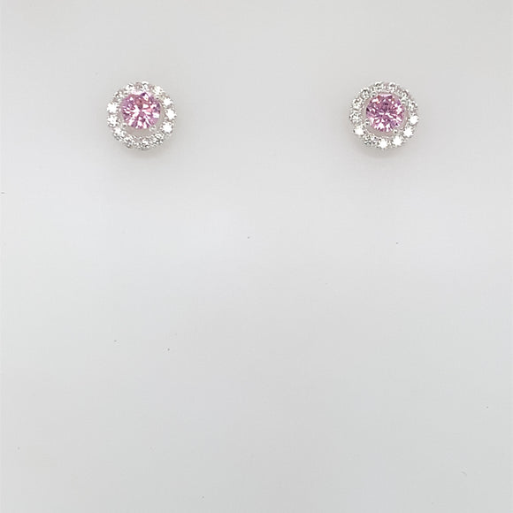 Silver Pink CZ Halo Stud Earrings 305/P