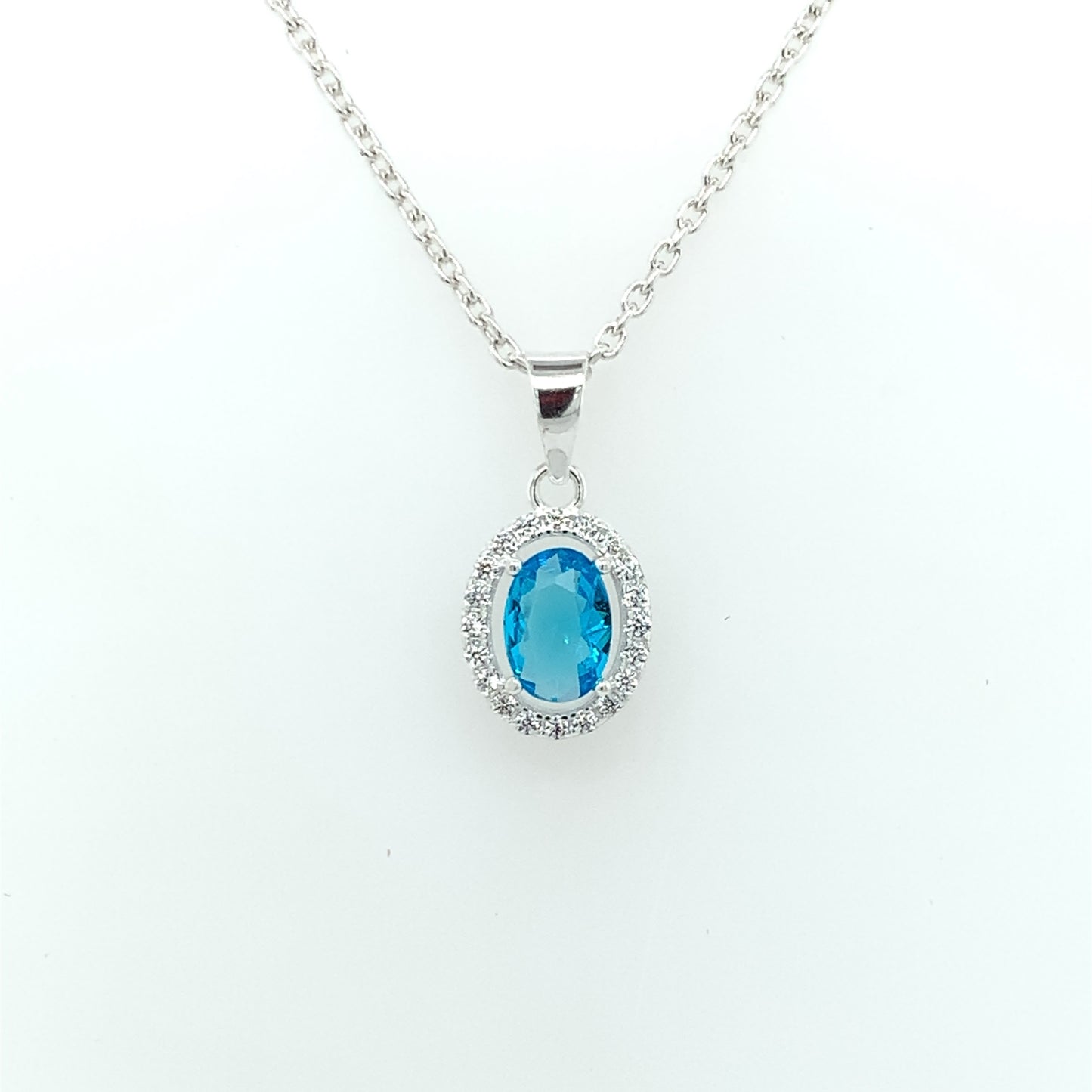 Sterling Silver Blue CZ Oval Cluster Pendant 307/BL