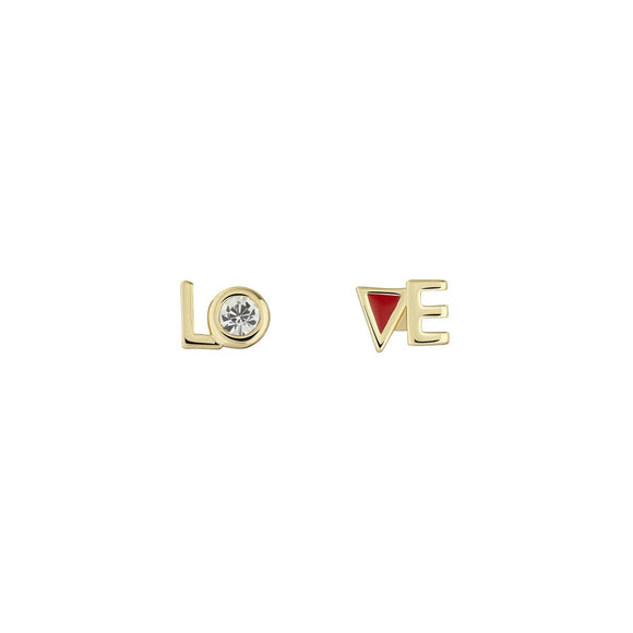 TED BAKER LIINAH Lo-Ve Stud Earring Gold Tone, Red, Clear Crystal