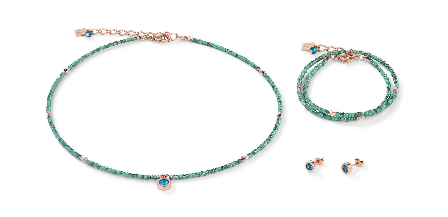 COEUR DE LION Earrings Crystal & stainless steel rose gold petrol 0228210628