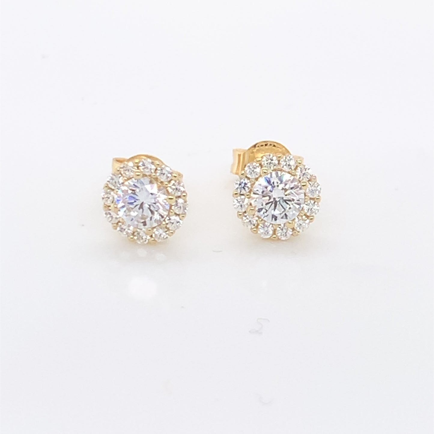 9ct Gold 7.5mm CZ Halo Stud Earrings GEZ582