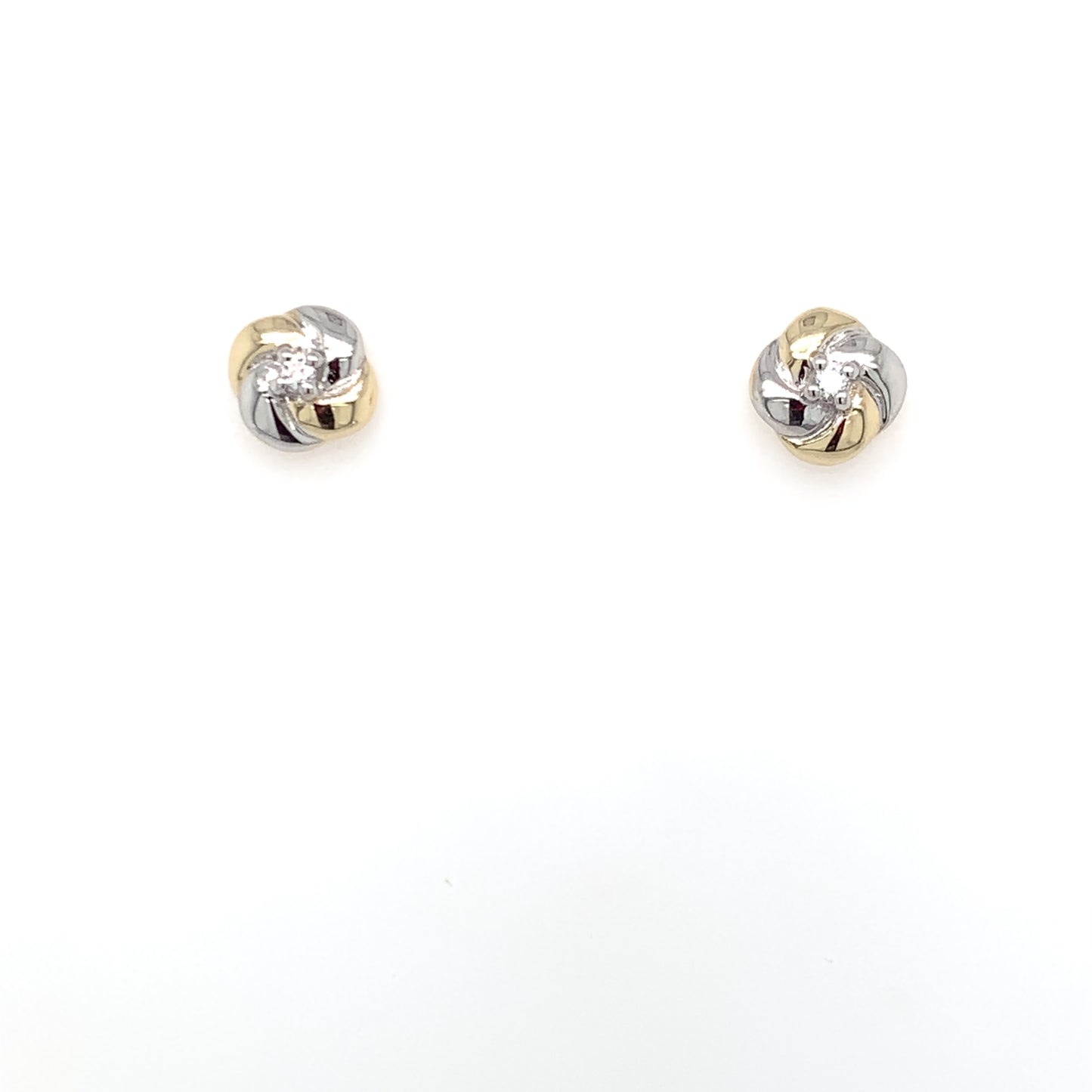 9ct Gold Two-tone CZ Knot Stud Earrings GEZ644