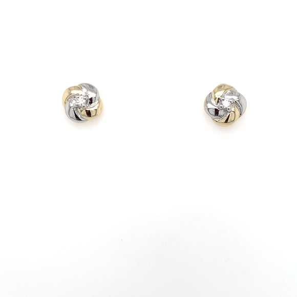 9ct Gold Two-tone CZ Knot Stud Earrings