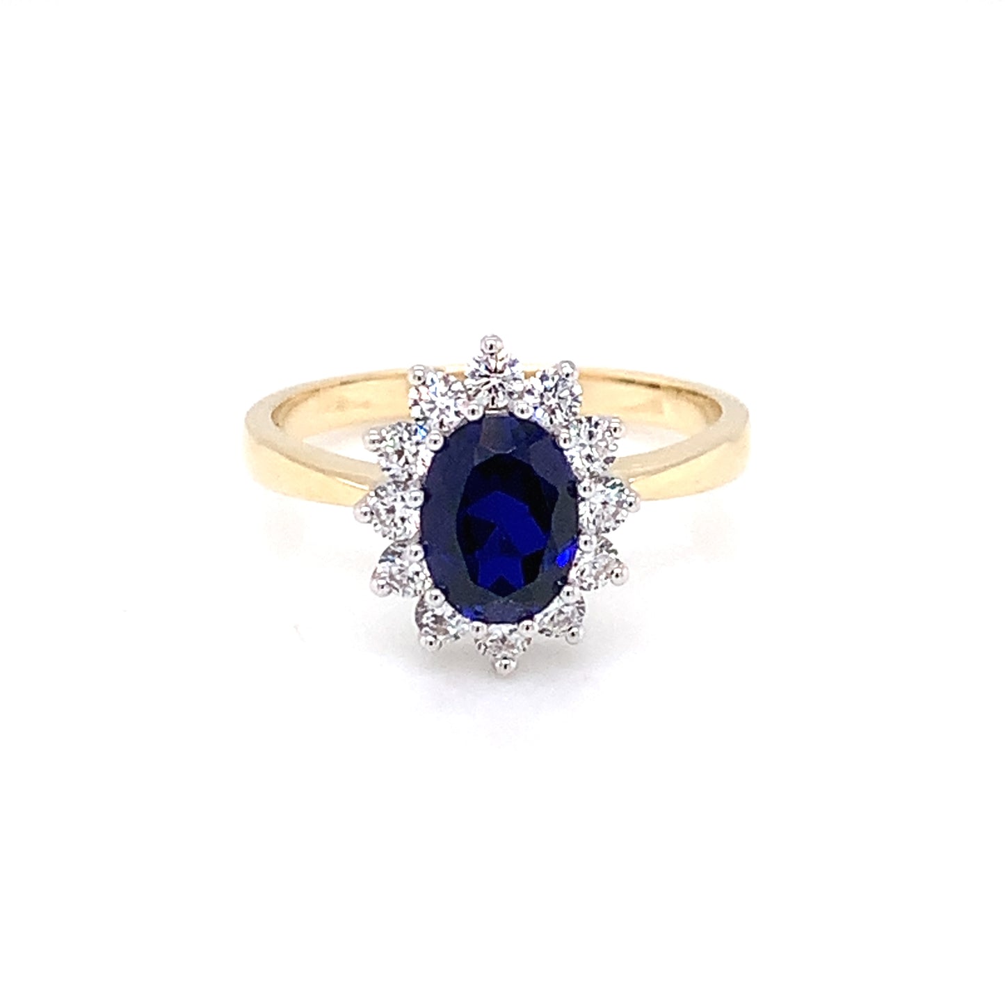 9ct Gold Created Sapphire & CZ Cluster Ring GRS273