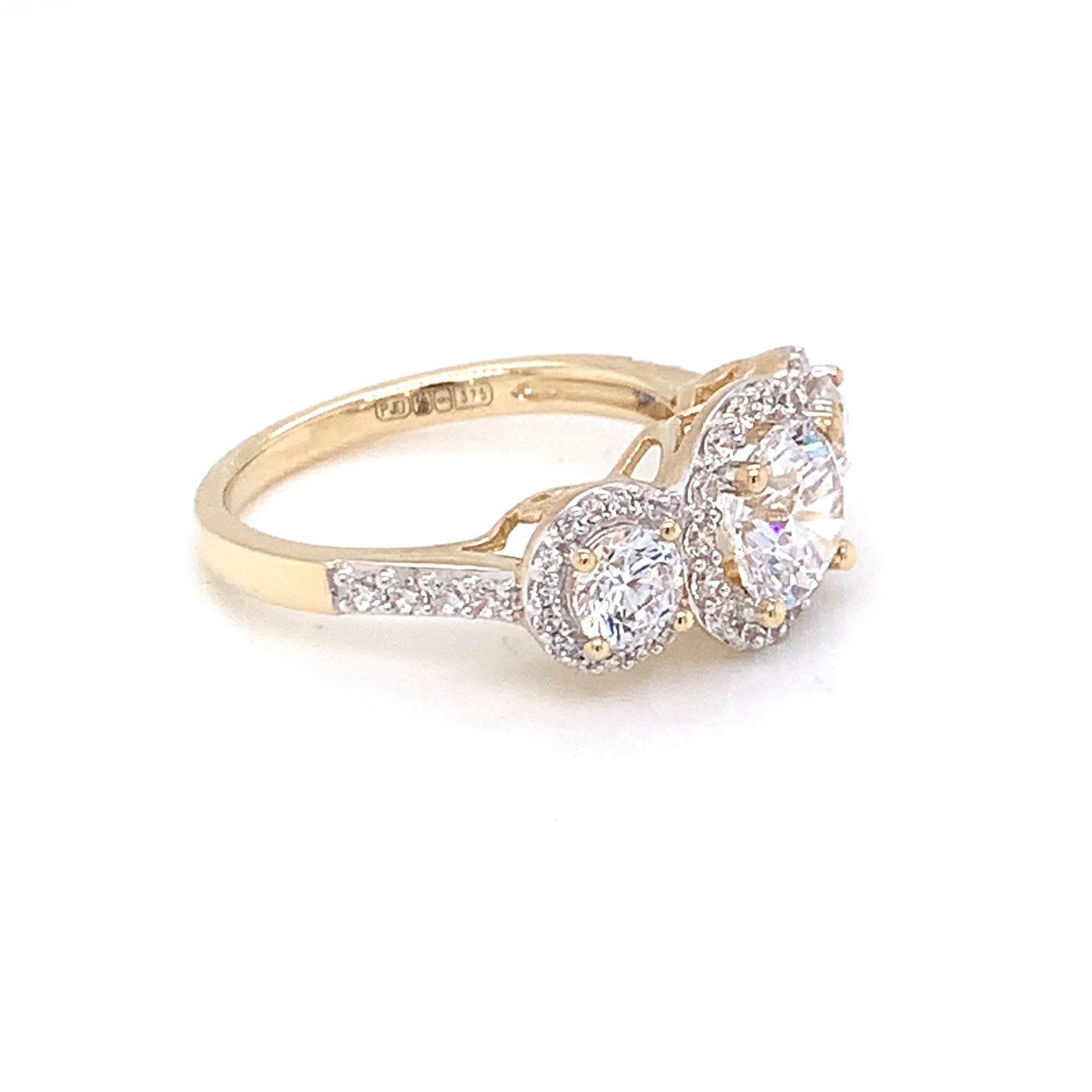 9ct Gold CZ Trilogy Halo Cocktail Ring GRZ214
