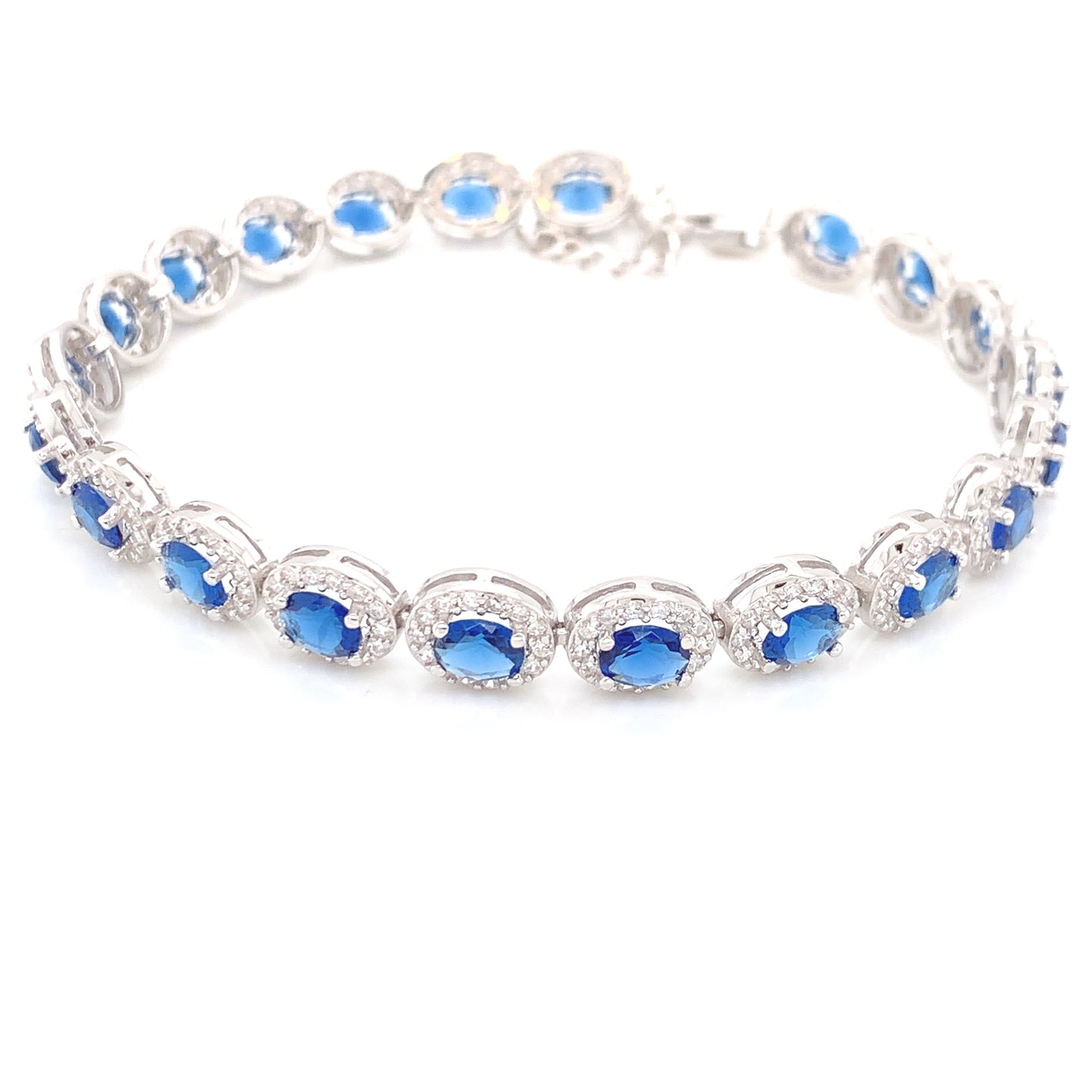 Sterling Silver Sapphire CZ Oval Cluster Bracelet CSB976