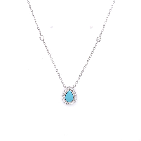 Sterling Silver Turquoise CZ Teardrop Necklace CSN965