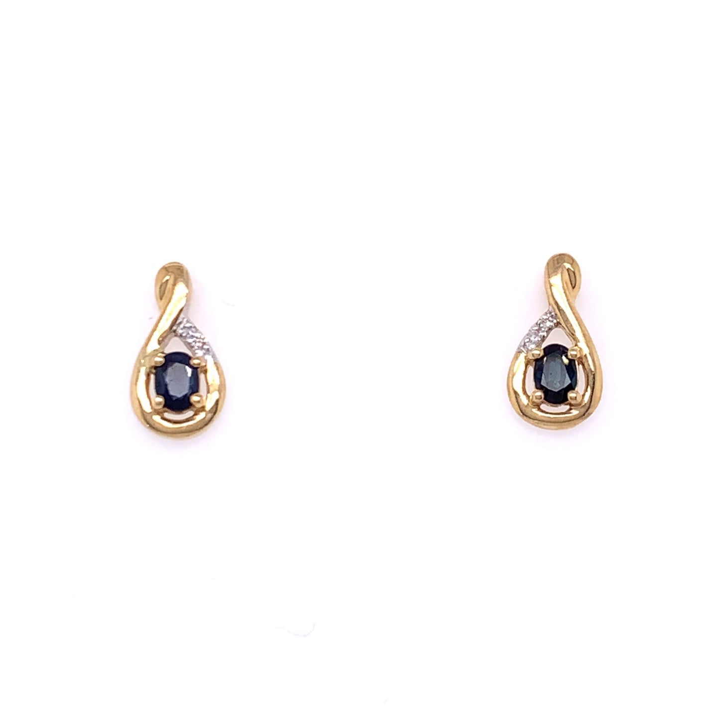 9ct Gold Sapphire & Diamond Teardrop Twist Stud Earrings GES057