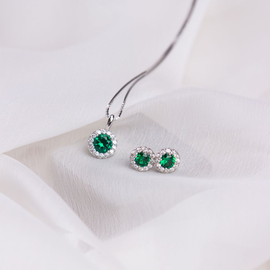 Diamonfire Green Emerald Coloured Zirconia Solitaire Earrings E5655