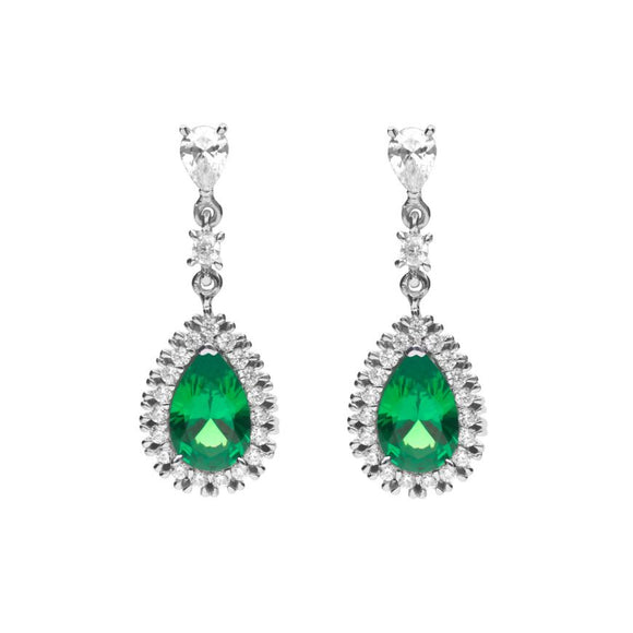 Green Diamonfire Zirconia Teardrop Earrings with Pave Surround E6053