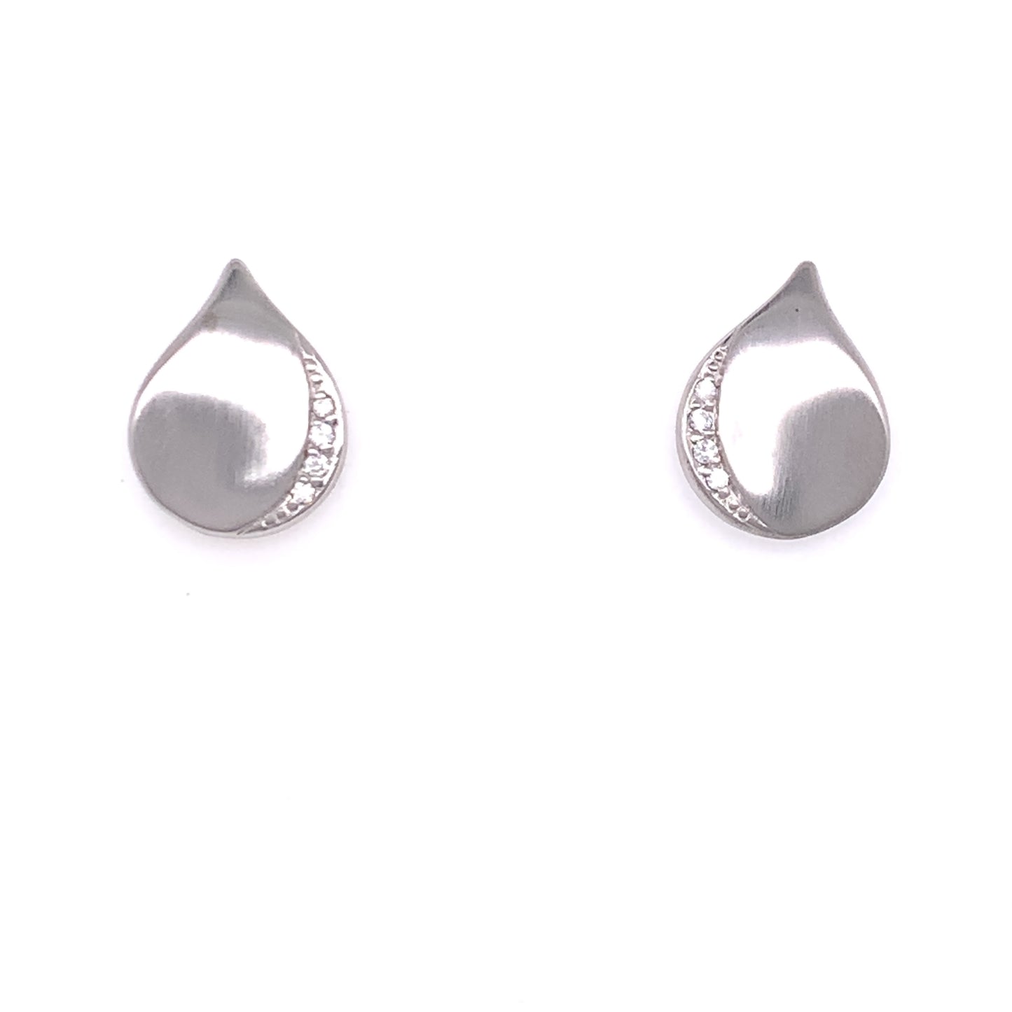 Sterling Silver Matte Teardrop CZ Stud Earrings E86