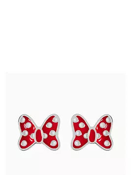 Disney Minnie Mouse Sterling Silver Red Enamel Bow Stud Earrings