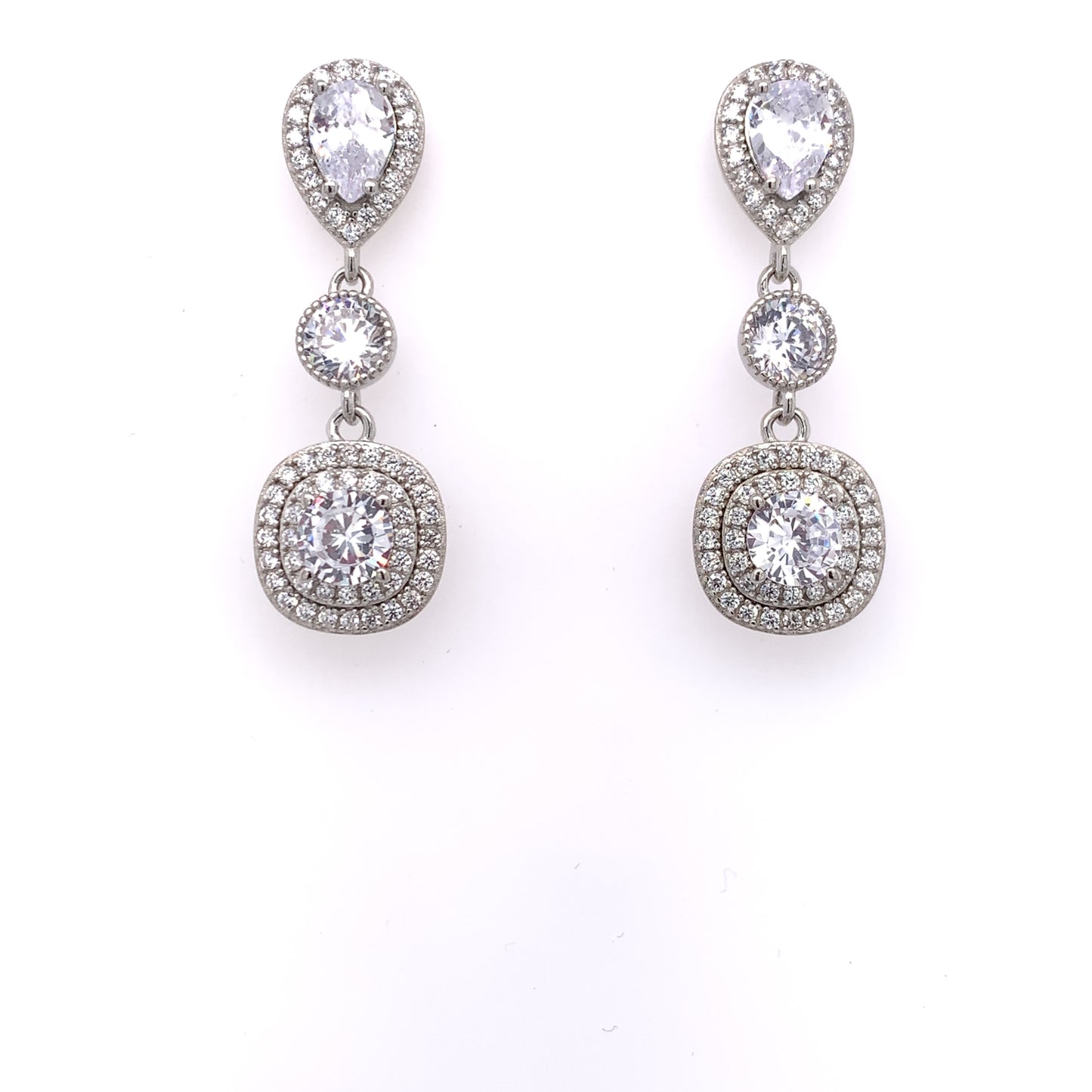 Sterling Silver CZ Halo Drop Earrings ED013