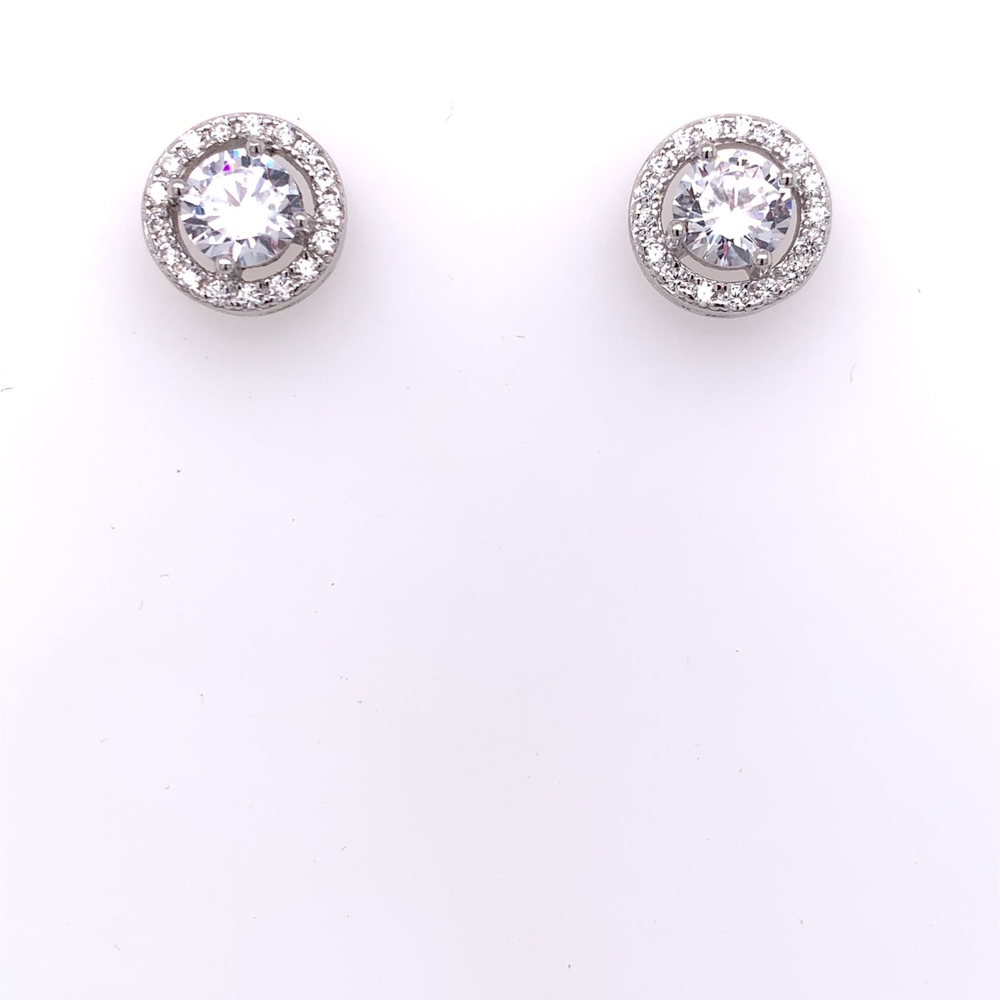 Sterling Silver CZ Halo Stud Earrings ED877