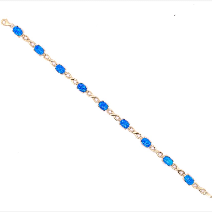 9ct Gold Created Blue Opal Bracelet