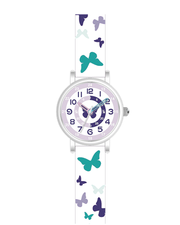 Telstar Girls purple dial and white strap with butterfly G1028 WSW