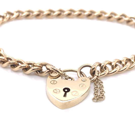 9ct Gold Curb Charm Bracelet with Padlock GB004