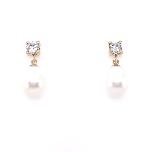 9ct Gold CZ Pearl Teardrop Earrings GEP328