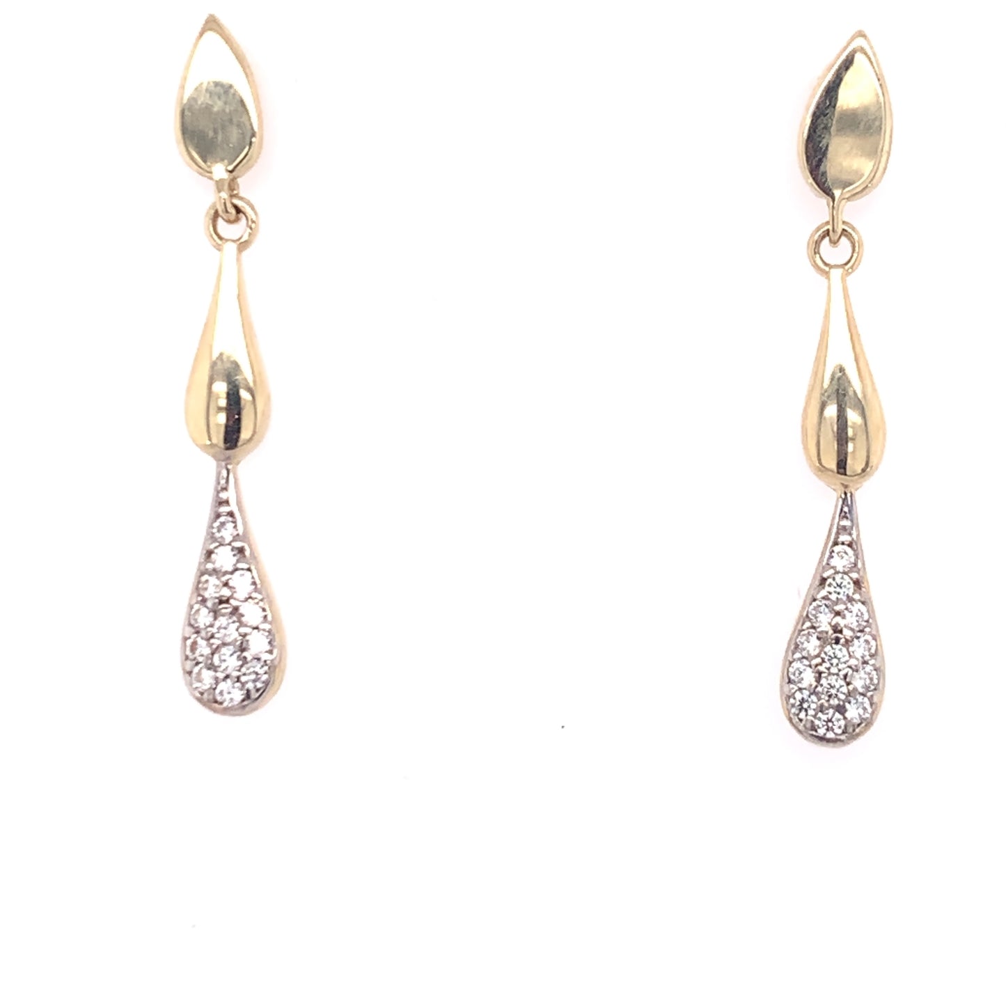 9ct Gold Plain & CZ Teardrop Earrings GEZ579