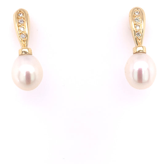 9ct Gold CZ & Freshwater Pearl Earrings GEP376