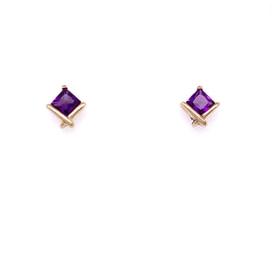 9ct Gold Amethyst Square Stud Earrings