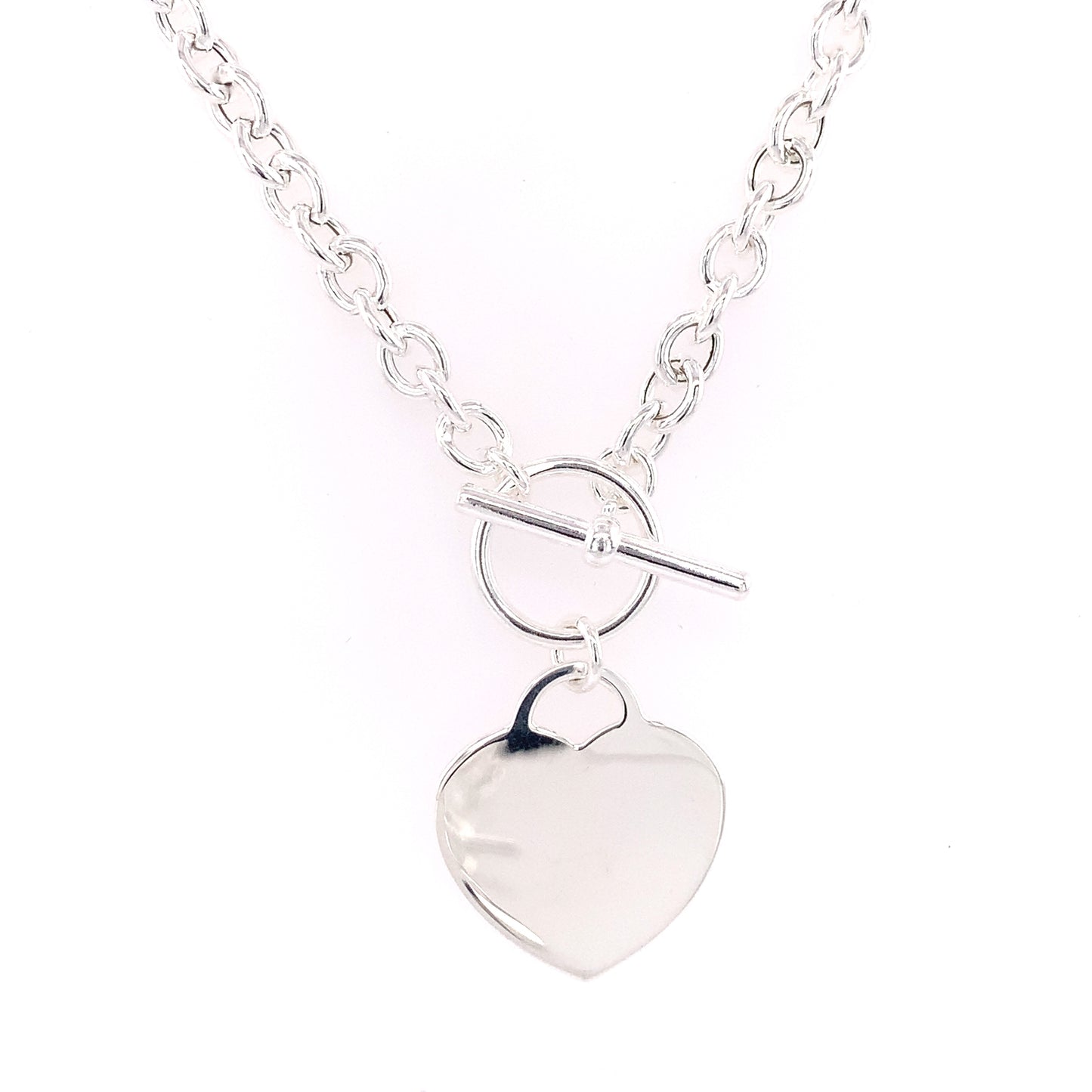 Sterling Silver Engravable Heart T-Bar Necklet GL1348