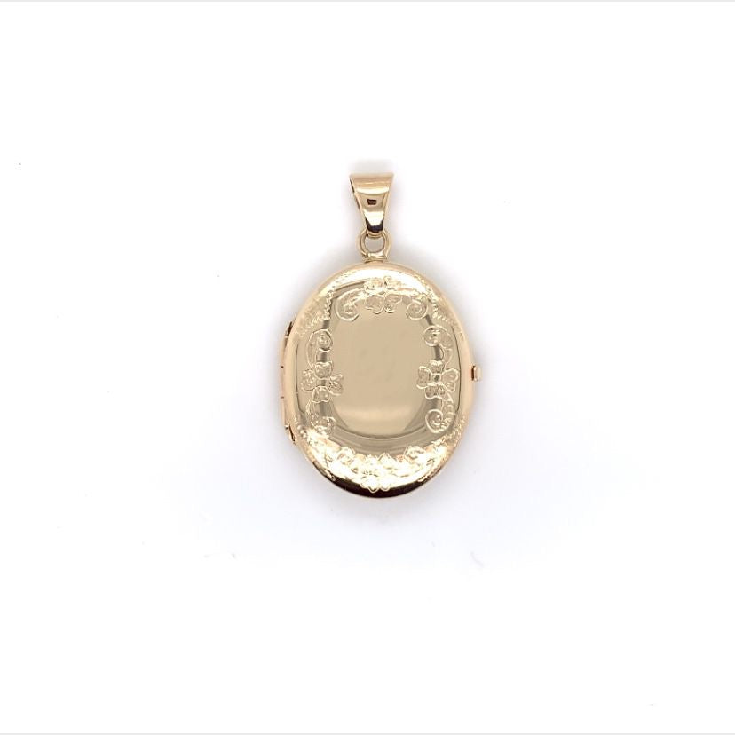 9ct Gold 26mm Oval Engraved Locket GL044