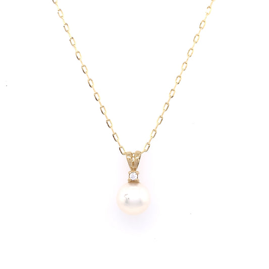 9ct Gold 7mm Freshwater Pearl & CZ Pendant GPX199