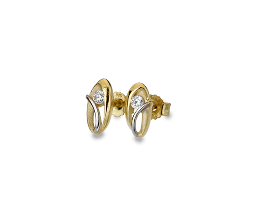9ct Gold Two-tone CZ Swirl Oval Stud Earrings GEZ588