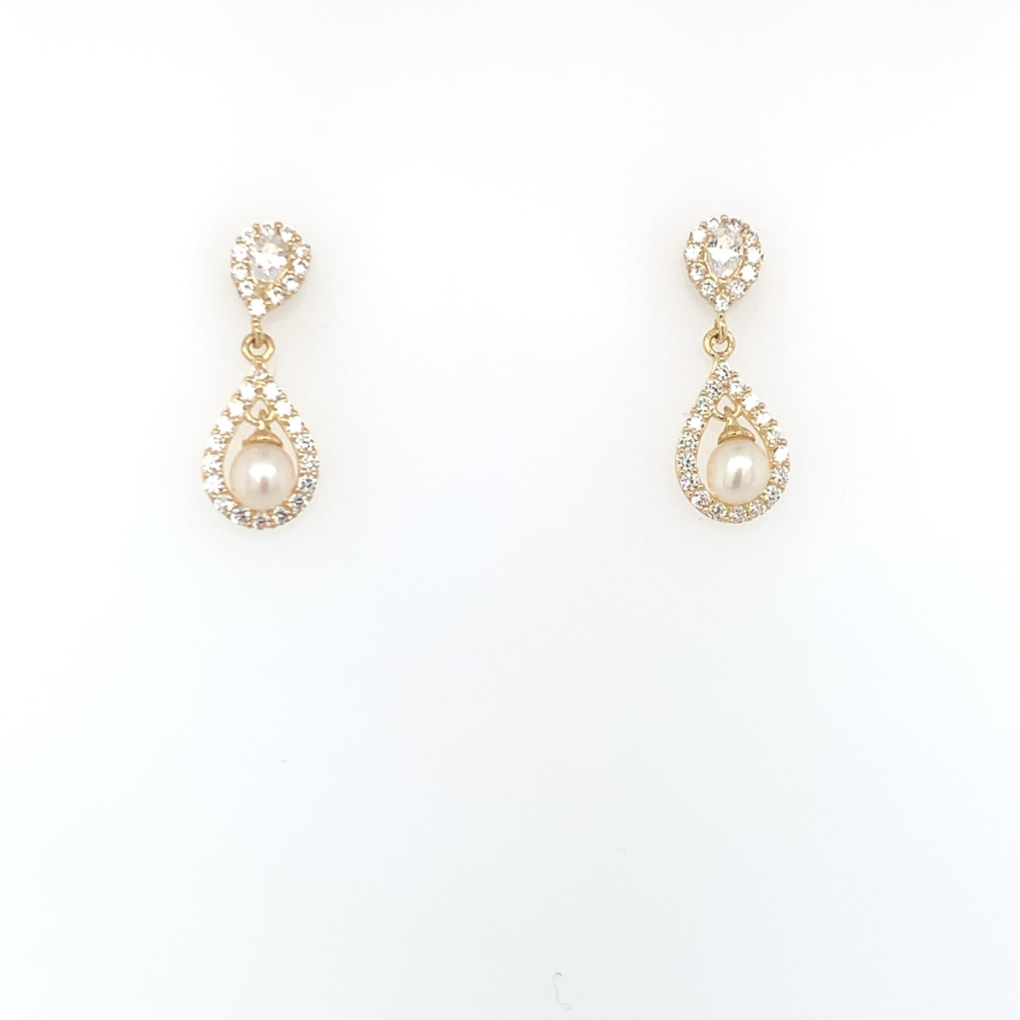 9ct Gold Freshwater Pearl & CZ Teardrop Earrings