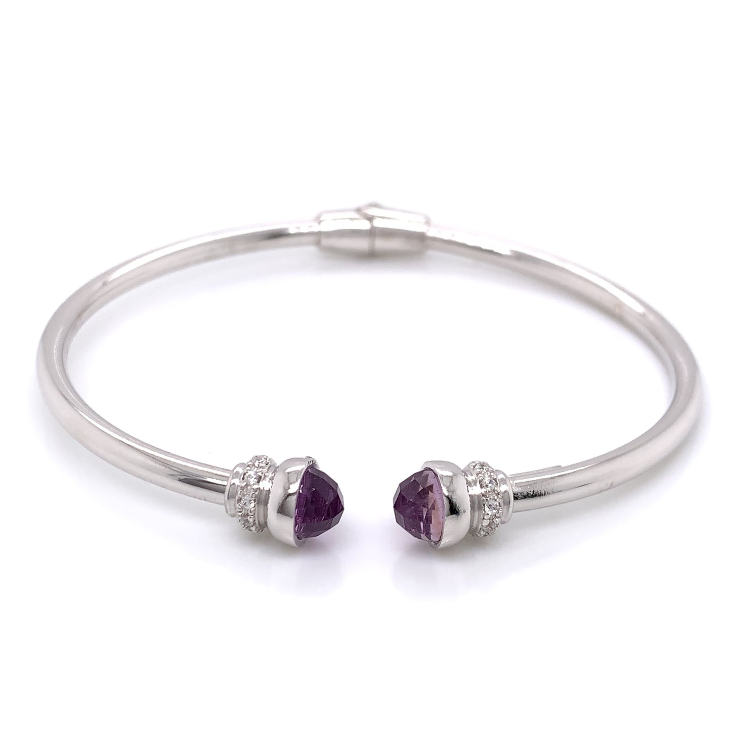 Sterling Silver Amethyst & CZ Hinged Torc Bangle JES126A
