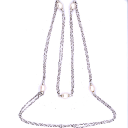 Sterling Silver Italian Freshwater Pearl Chain Necklace JES169N