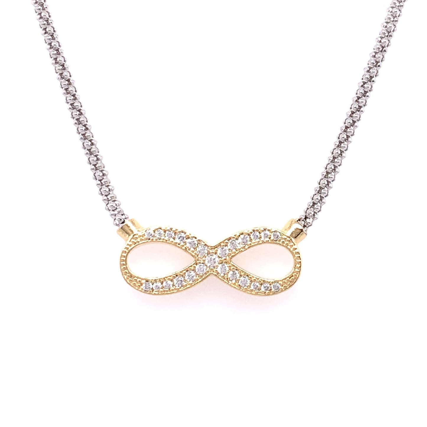 Sterling Silver 18ct Gold CZ Infinity Necklet JES77