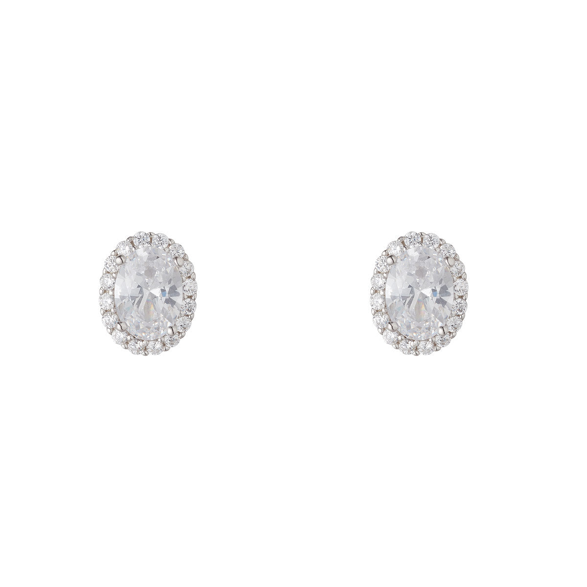 Sterling Silver CZ Oval Cluster Stud Earrings N3454