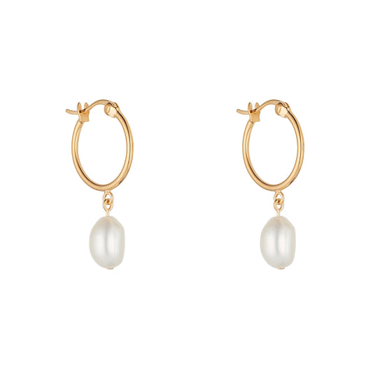 Sterling Silver 18ct Gold 18mm Freshwater Pearl Hoop Earrings N3514