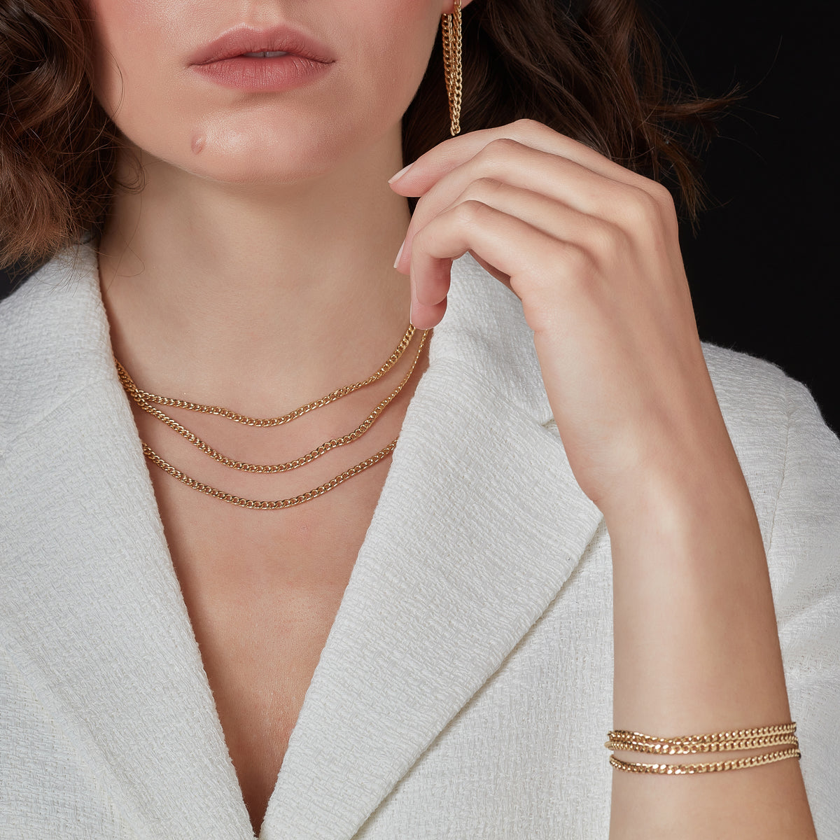 Sterling Silver 18ct Gold Triple Layered Curb Chain Bracelet