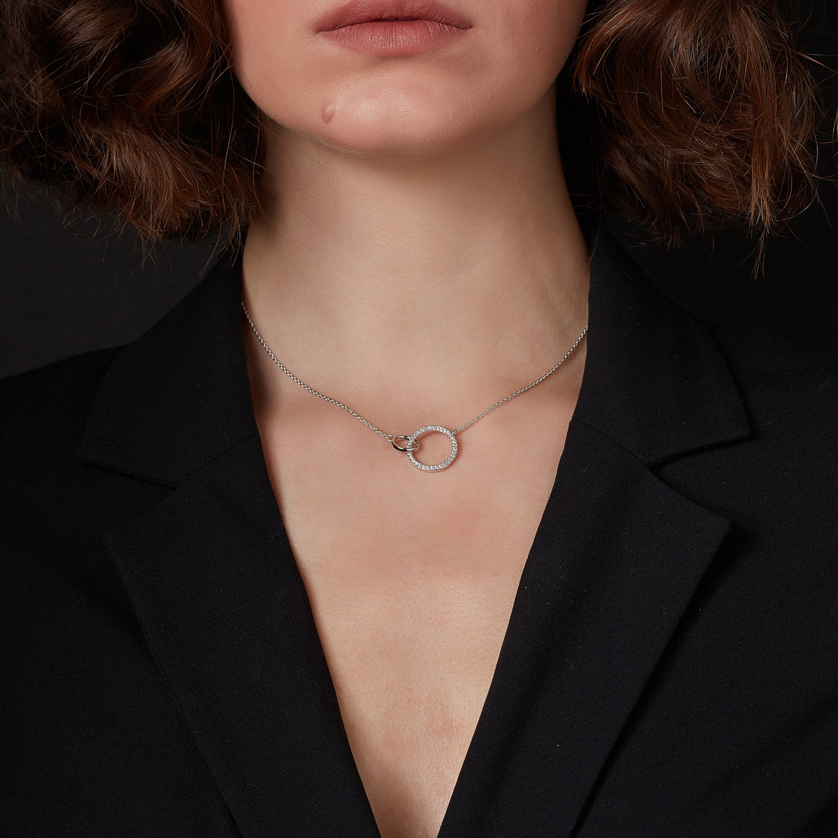 Sterling Silver CZ Circle in Circle Necklace