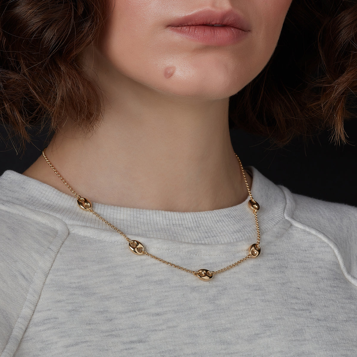 Sterling Silver 18ct Gold 5 Link Chain Necklet N9056