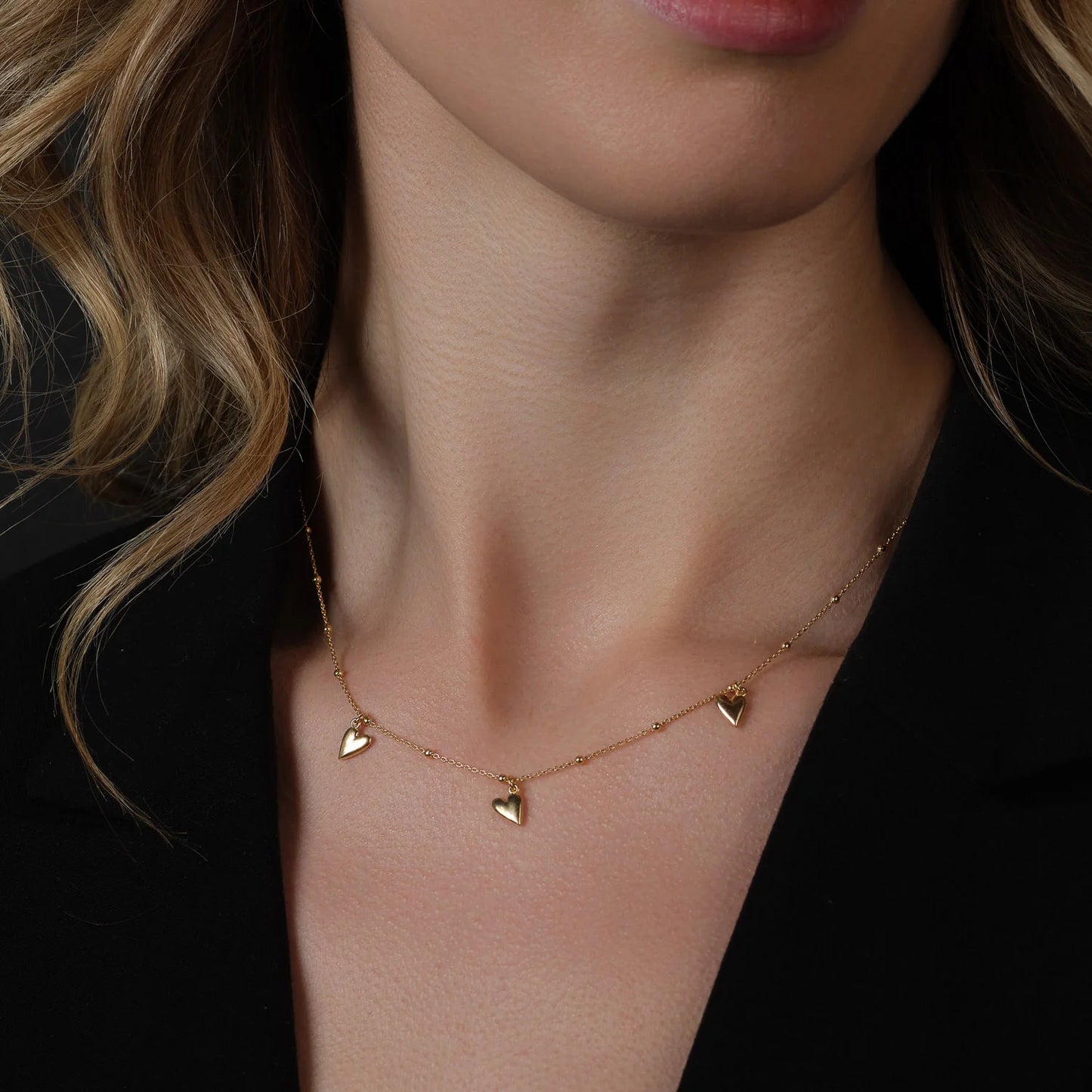 Silver 18ct Gold 3 Heart Drop Necklet N9065