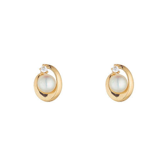 9ct Gold Pearl & CZ Oval Swirl Earrings GEP251