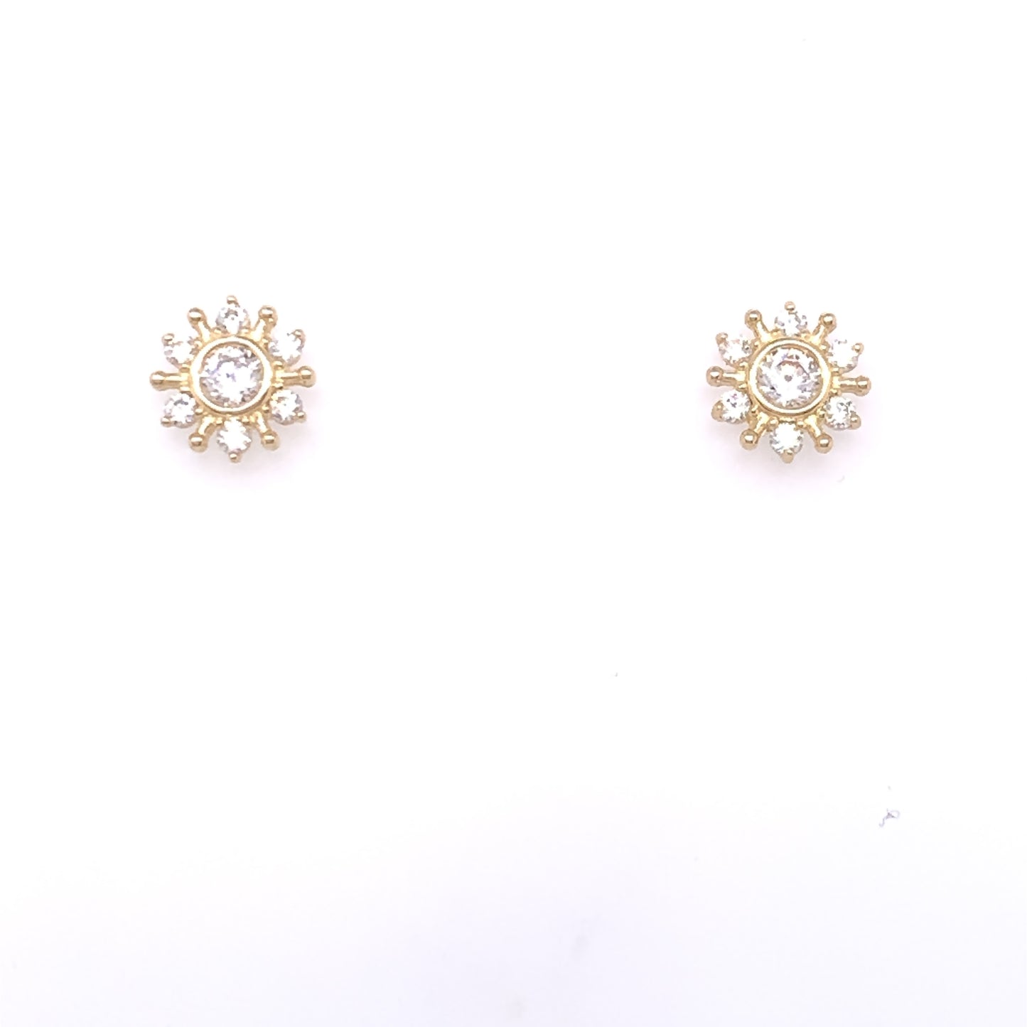 9ct Yellow Gold CZ Flower Stud Earrings GEZ535