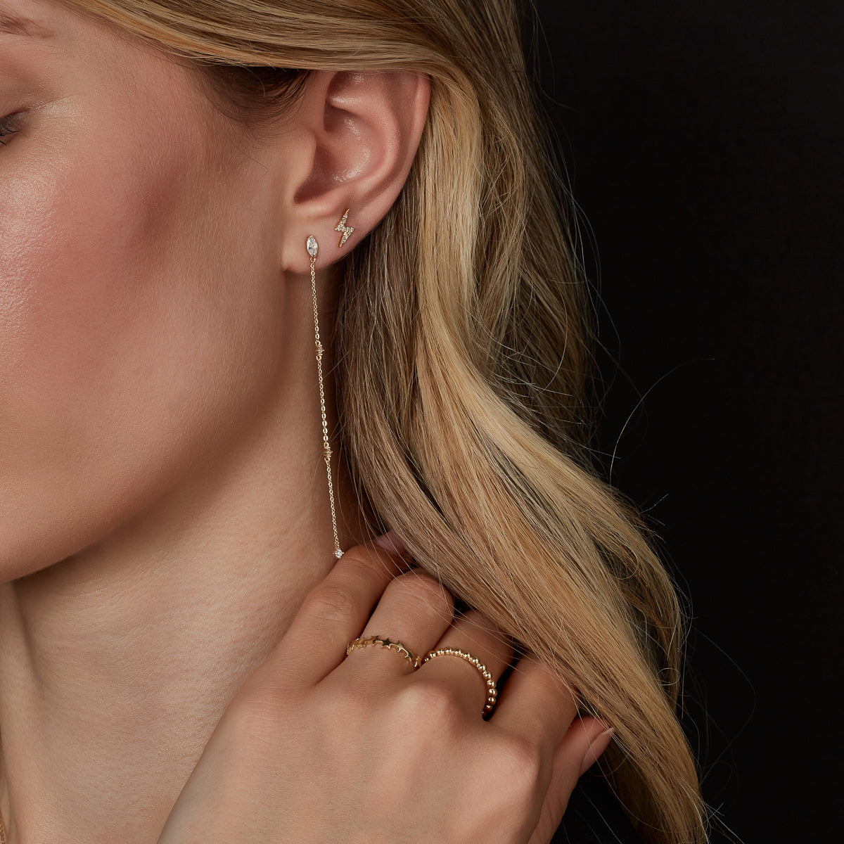 9ct Yellow Gold CZ Lightening Bolt Stud Earrings GEZ537