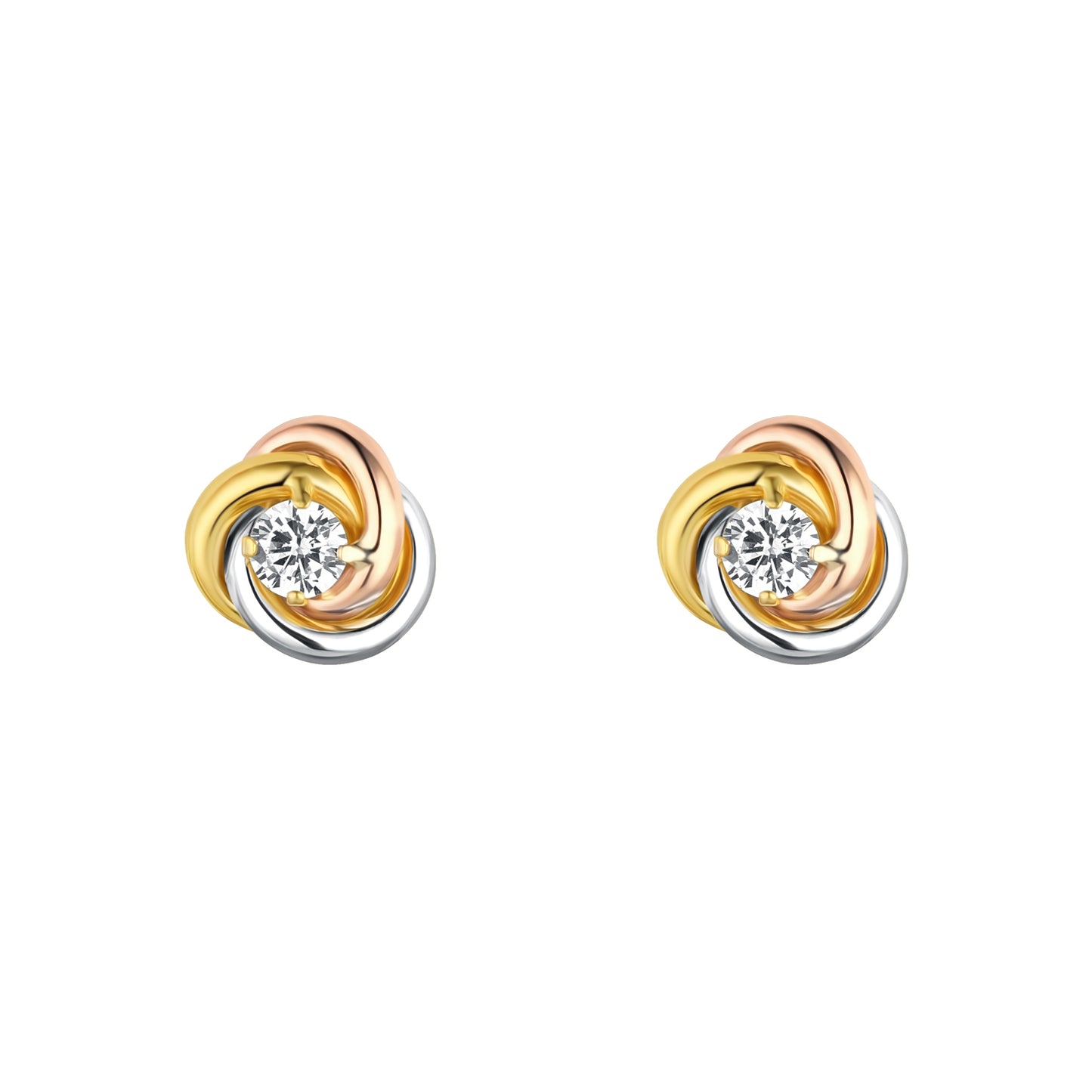 9ct Gold 3 Colour CZ Knot Stud Earrings GEZ624