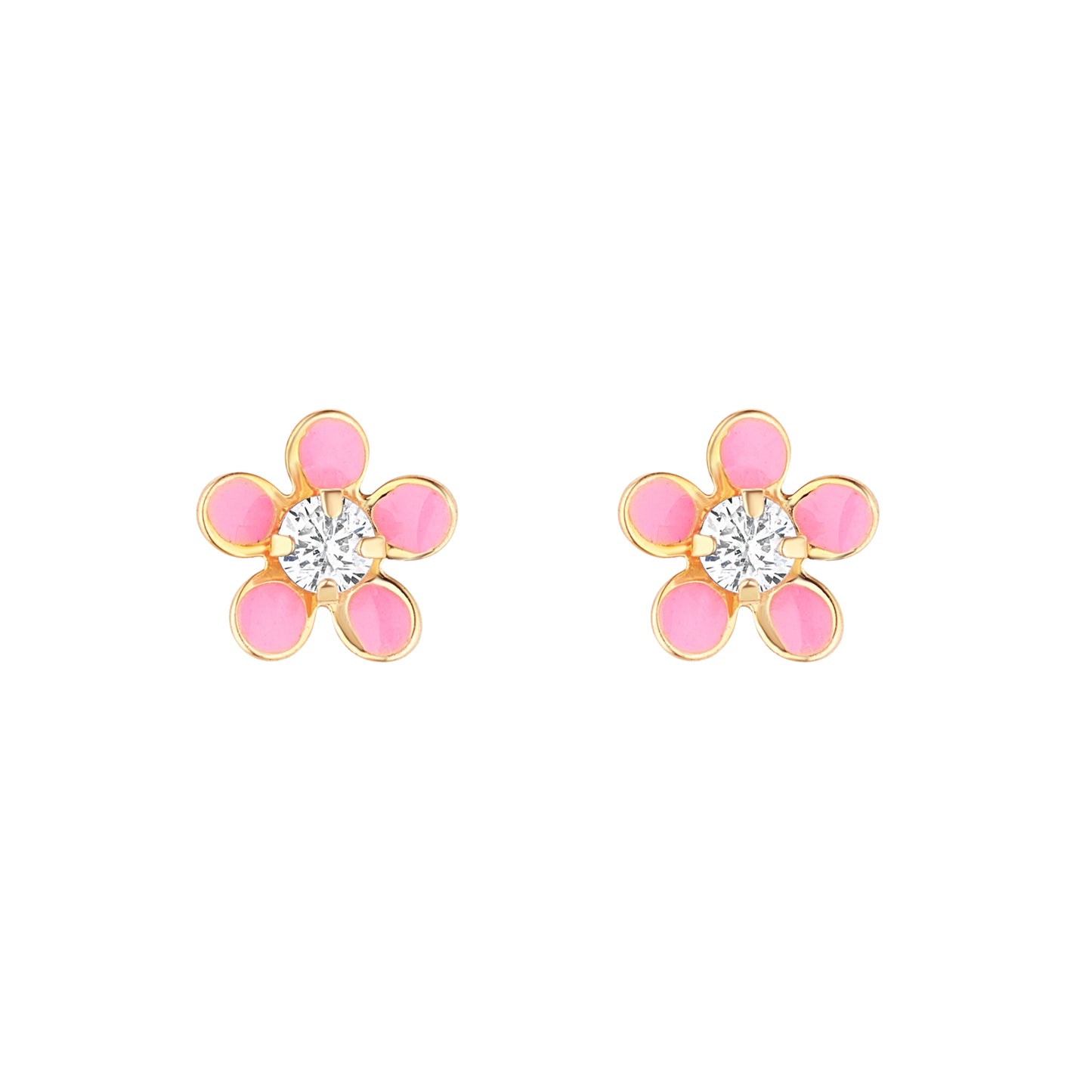 9ct Gold Pink Enamel CZ Flower Stud Earrings GEZ648
