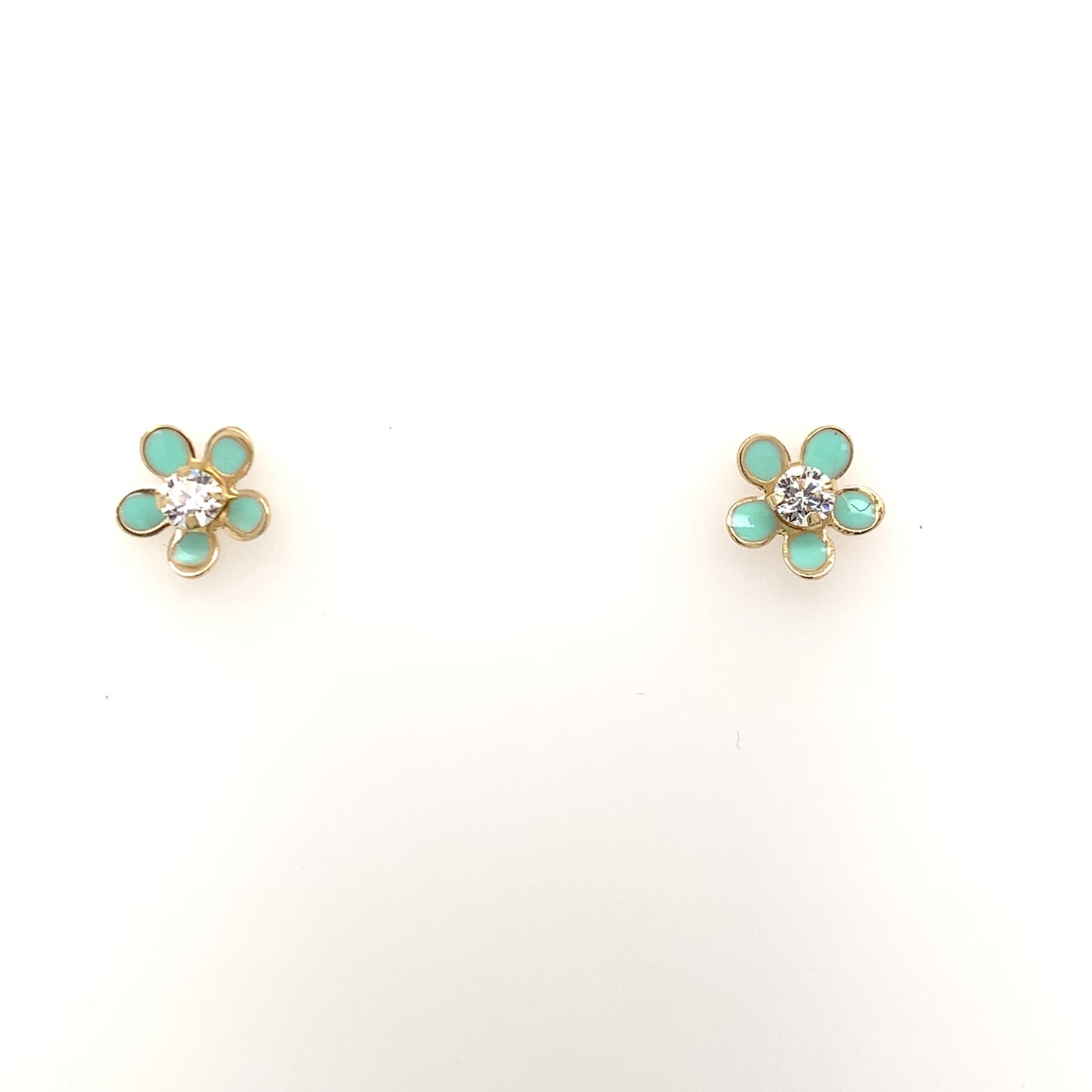 9ct Gold Blue Enamel CZ Flower Stud Earrings GEZ649