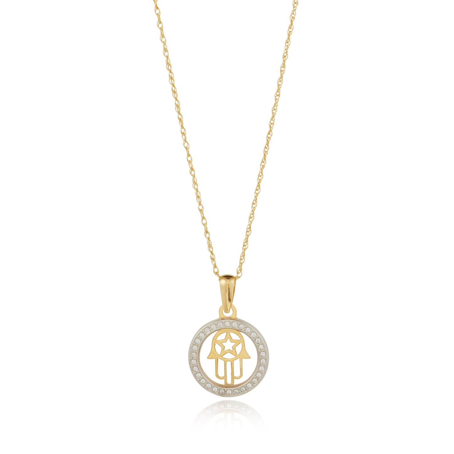 9ct Gold Hand of Fatima CZ Circle Pendant