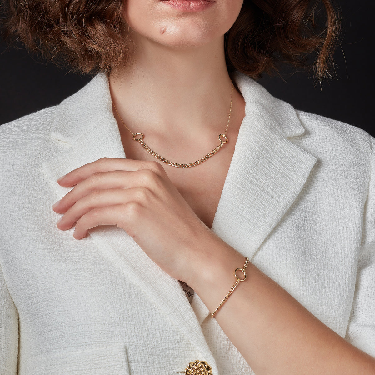 9ct Gold Circle & Curb Chain Necklet GP602